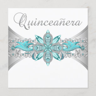 Convites de Quinceanera Azul Turquesa Prata