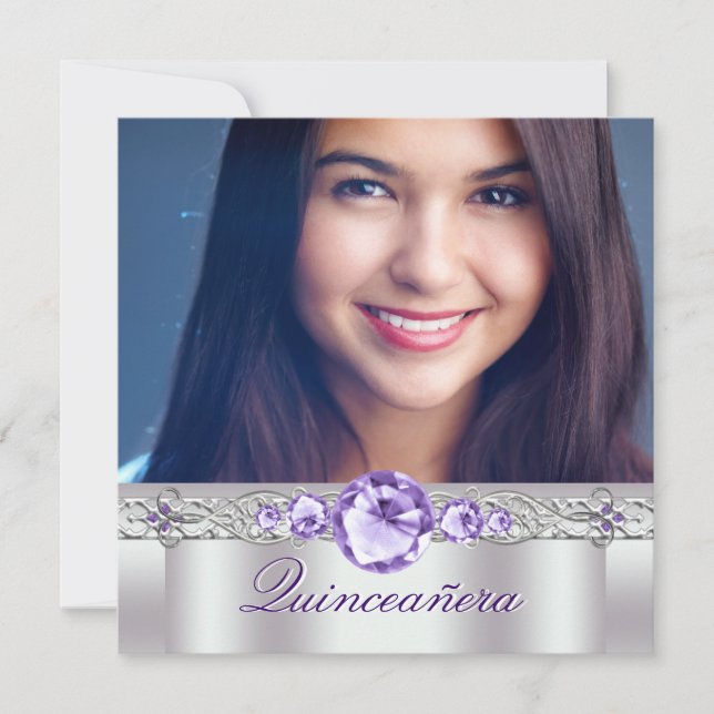 Convites de Quinceanera com Foto Roxo Branco (Frente)