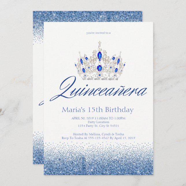 Convites de Quinceañera da safira & do diamante (Frente/Verso)