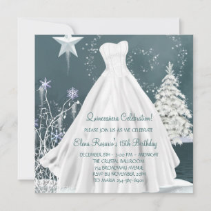 Convites de Quinceanera de Flocos de Neve Azuis de