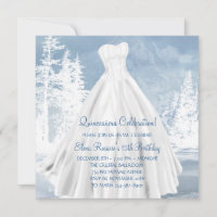 Convites de Quinceanera de Flocos de Neve Azuis de