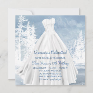 Convites de Quinceanera de Flocos de Neve Azuis de