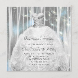 Convites de Quinceanera de vestido branco e azul