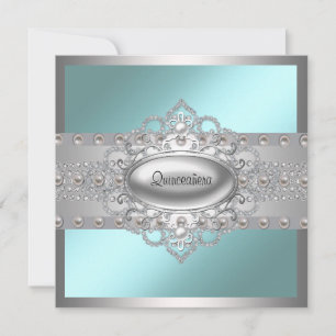 Convites de Quinceanera Diamantes Pérolas Azul Tur