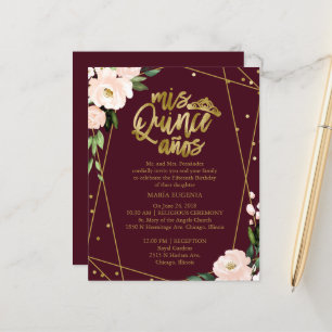 Convites de Quinceanera Econômicos Dourado Blush B