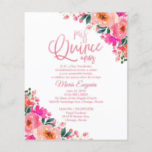 Convites de Quinceanera Econômicos Floral Espanhol