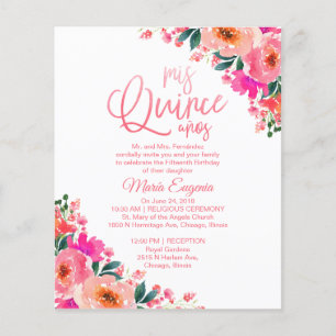 Convites de Quinceanera Econômicos Floral Rosa Neo