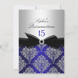 Convites de Quinceanera em Damasco Azul e Prata