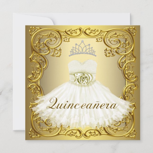 Convites de Quinceanera em Ouro Branco Elegante (Frente)
