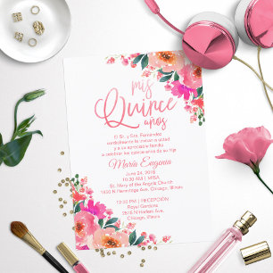 Convites de Quinceanera Floral Rosa Vibrante Espan