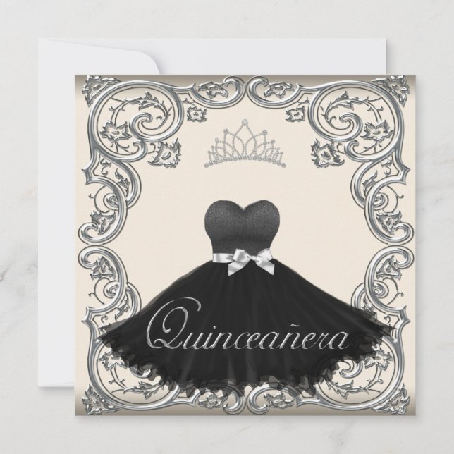Convites de Quinceanera Preto Marfim (Frente)