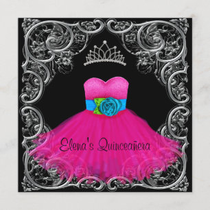 Convites de Quinceanera Preto Rosa Quente