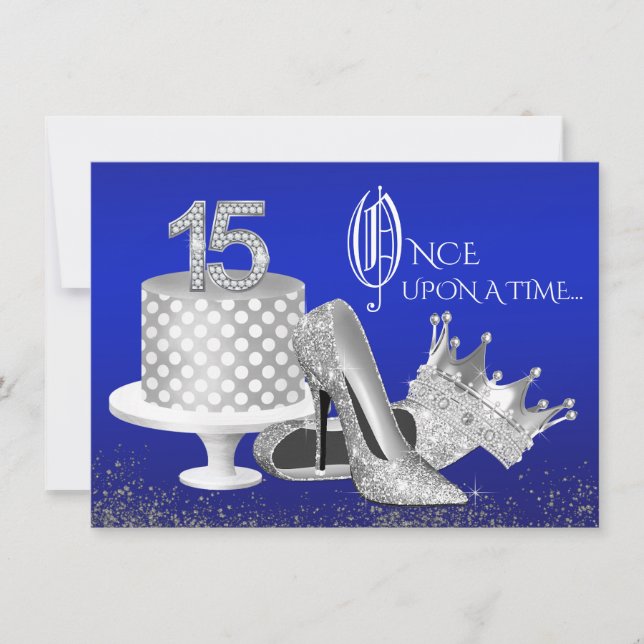 Convites de Quinceanera Real Azul e Prata (Frente)