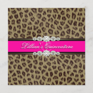 Convites de Quinceanera Rosa Quente Leopardo