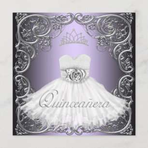 Convites de Quinceanera roxos e prateados elegante