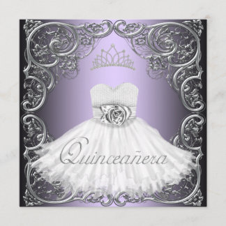 Convites de Quinceanera roxos e prateados elegante