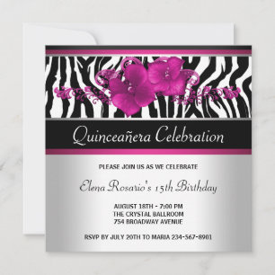 Convites de Quinceanera Zebra Rosa Quente