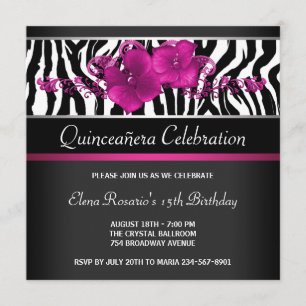 Convites de Quinceanera Zebra Rosa Quente