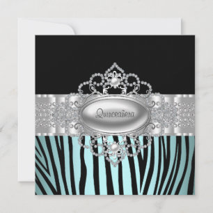 Convites de Quinze Anos Zebra Azul Teal