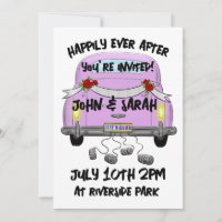 CONVITES DE RECEM CASADOS RETRO PINK CARRO