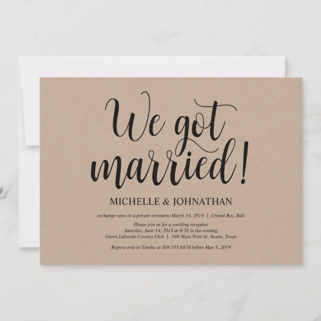 Convites de Recepção de Casamento com Fuga Rústica (Frente)