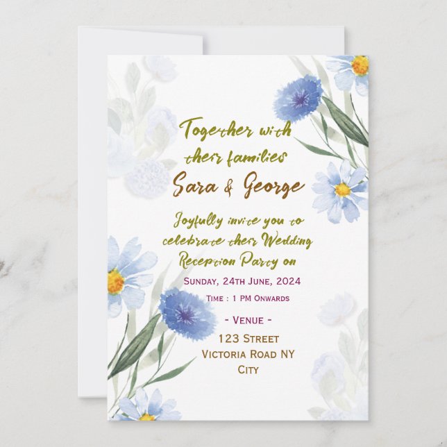 Convites de Recepção de Casamento Florais Elegante (Frente)