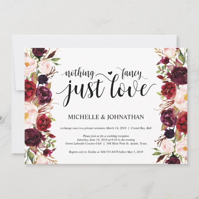 Convites de Recepção de Casamento Floral Rústico e (Frente)