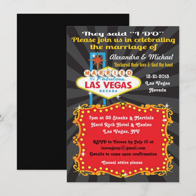 Convites de Recepção de Casamento Pós Las Vegas (Frente/Verso)