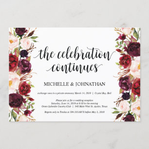 Convites de Recepção de Casamento Rústico Burgundy