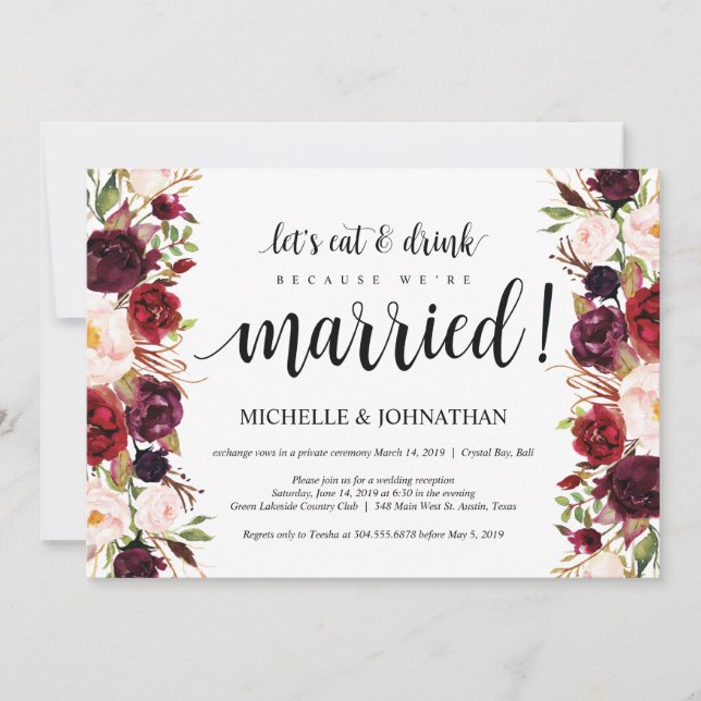 Convites de Recepção de Casamento Rústico Burgundy (Frente)