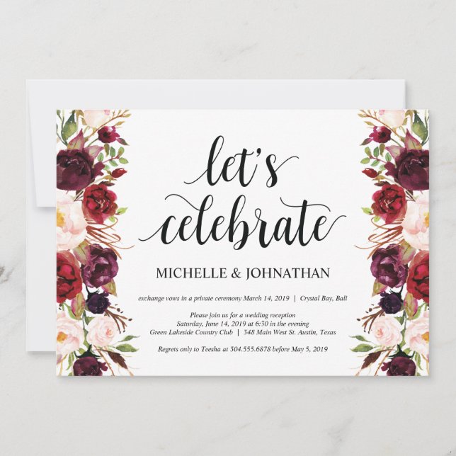 Convites de Recepção de Casamento Rústico Burgundy (Frente)
