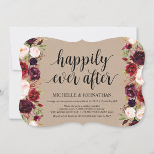 Convites de Recepção de Casamento Rústico Burgundy