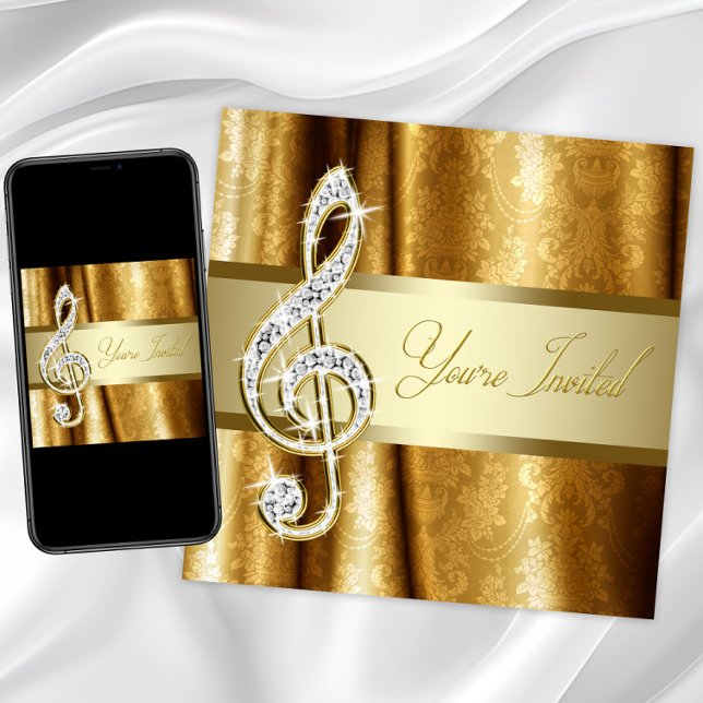Convites de Recital de Música em clave de sol Blac (Music recital production invitation. Instant download and printed invitations available.)