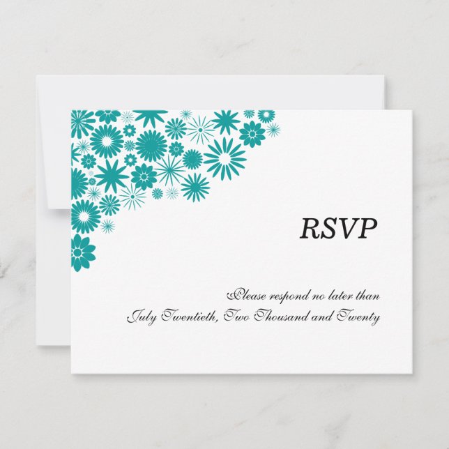 Convites de Resposta / RSVP Florais Azul Lindos (Frente)