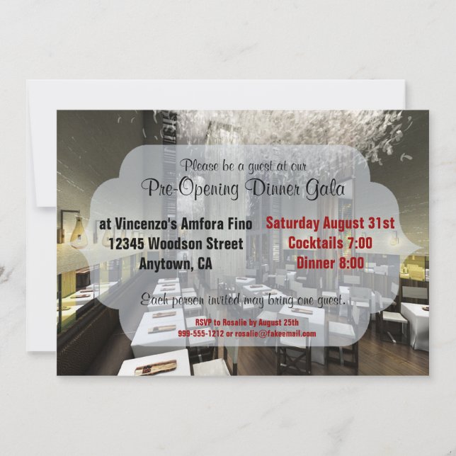 Convites de Restaurante Personalizados de Pré/Aber (Frente)