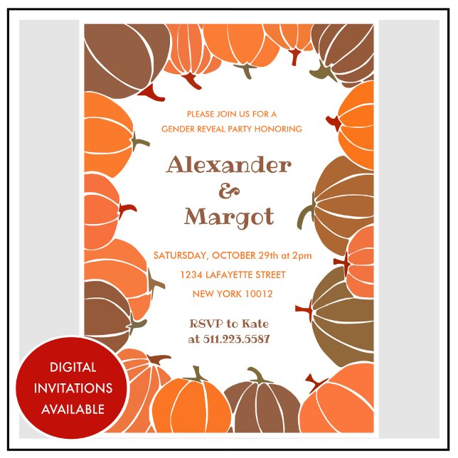 Convites de revelação de gênero do Halloween Abóbo (Halloween-gender-reveal-invitations-Fall-Pumpkin-1)
