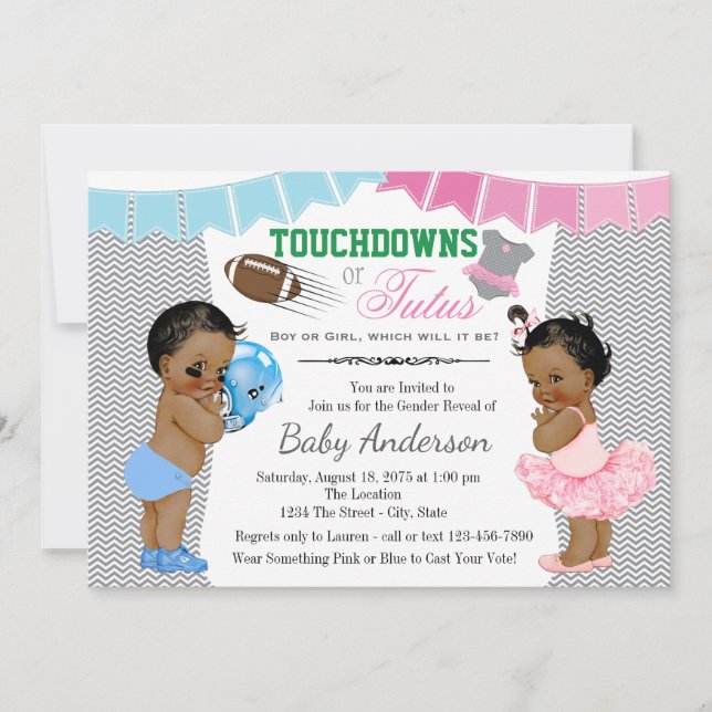 Convites de Revelação de Gênero Touchdowns ou Tutu (Frente)