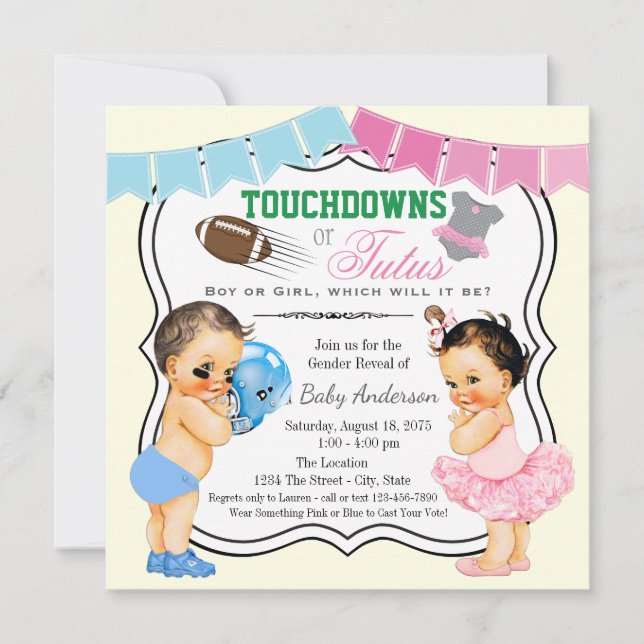 Convites de Revelação de Gênero Touchdowns ou Tutu (Frente)