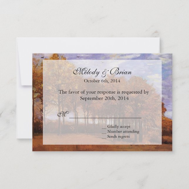 Convites de RSVP de casamento de outono.  Paisagem (Frente)