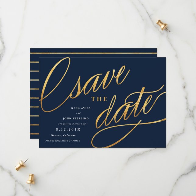 Convites de Save the Date com Letra Simples | Azul (Frente/Verso In Situ)