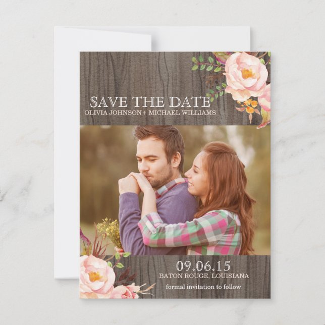 Convites de Save the Date de Aquarela de Madeira R (Frente)