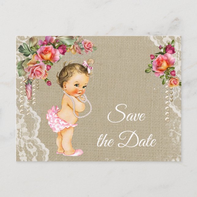 Convites de Save the Date de Chá de Bebê em Lona e (Frente)