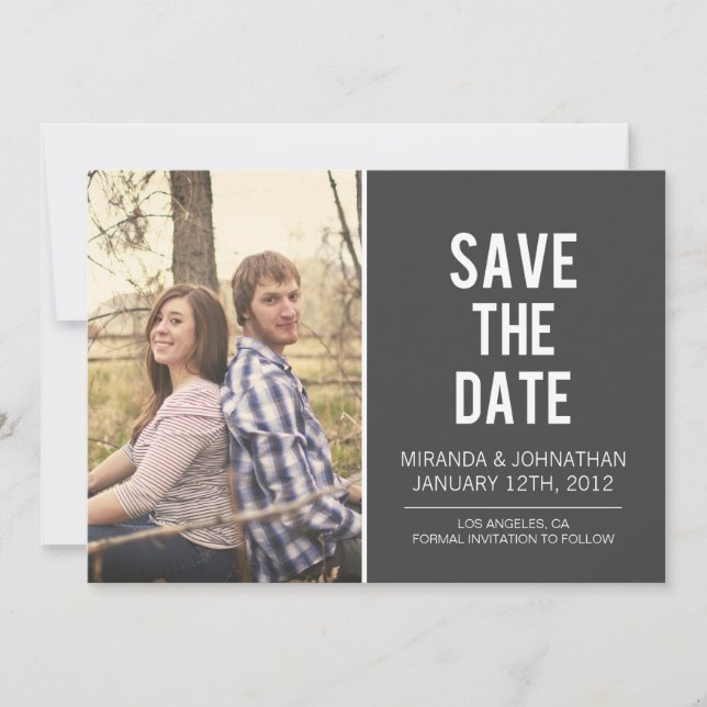 Convites de Save The Date de Fotos Cinza Ousado (Frente)