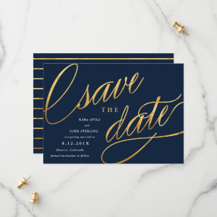 Convites de Save the Date de Letra Simples   Azul 