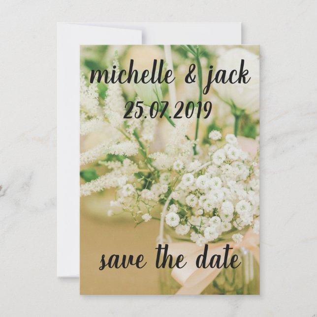 Convites de Save The Date Floral Flor de Neve (Frente)
