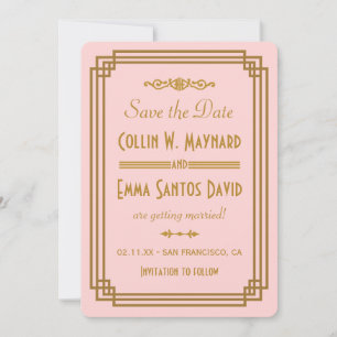 Convites de Save The Date Simples Rosa Art Déco
