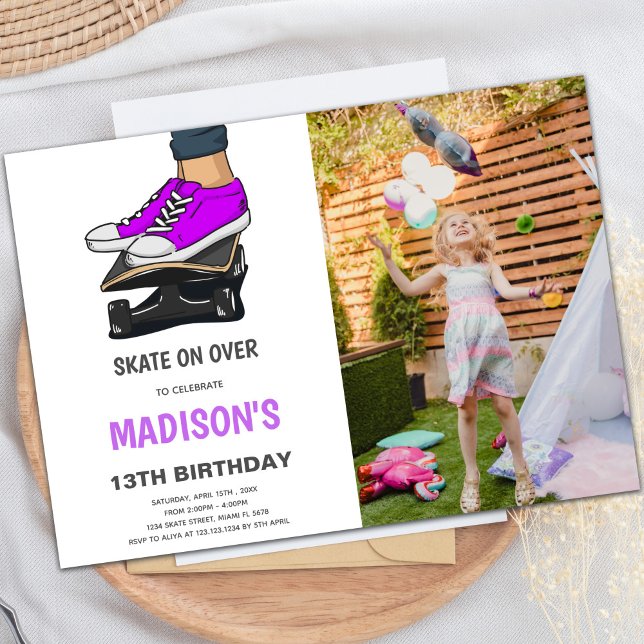 Convites de skate púrpura com foto (Purple Skateboards Invitations with photo)