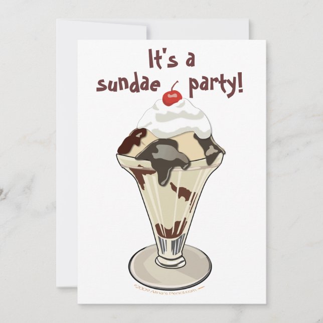 Convites de Sundae de Chocolate para Festa de Sorv (Frente)