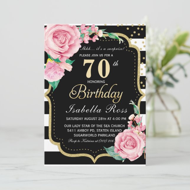 Convites de Surpresa de 70º Aniversário (Em pé/Frente)