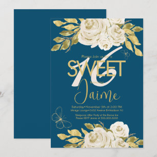 Convites de Sweet 16 com Monograma Rosa Floral Mar